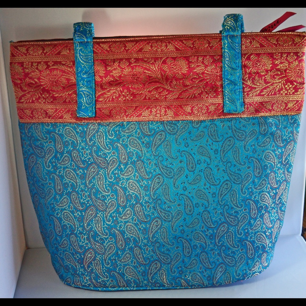 Blue and Red Paisley Tote Bag